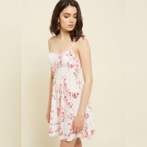 Ivory Floral Print Built In Bra Swing Dress